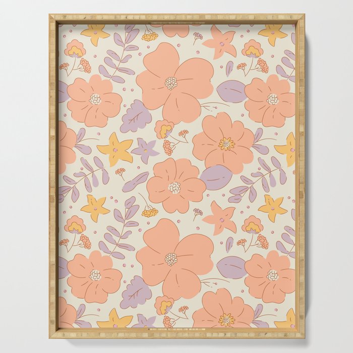 Vintage hand drawn flower art pattern Serving Tray Gallery Image 1