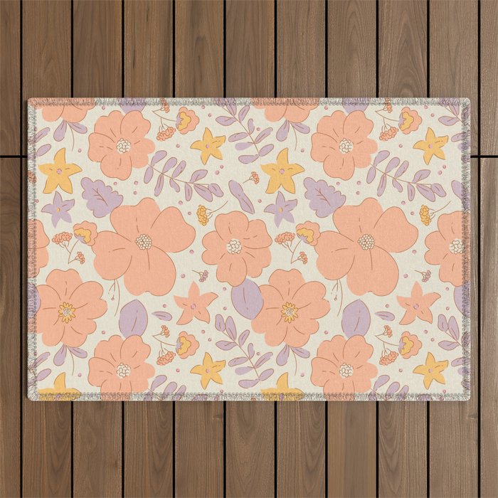 Vintage hand drawn flower art pattern Outdoor Rug Gallery Image 1