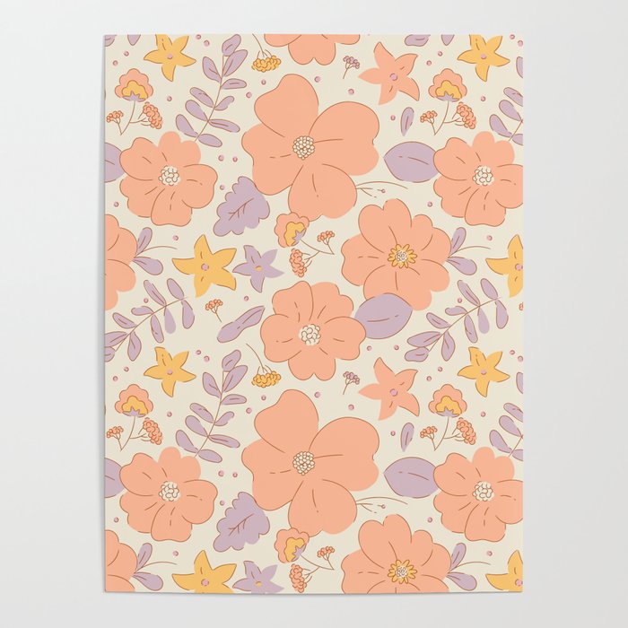 Vintage hand drawn flower art pattern Poster Gallery Image 1