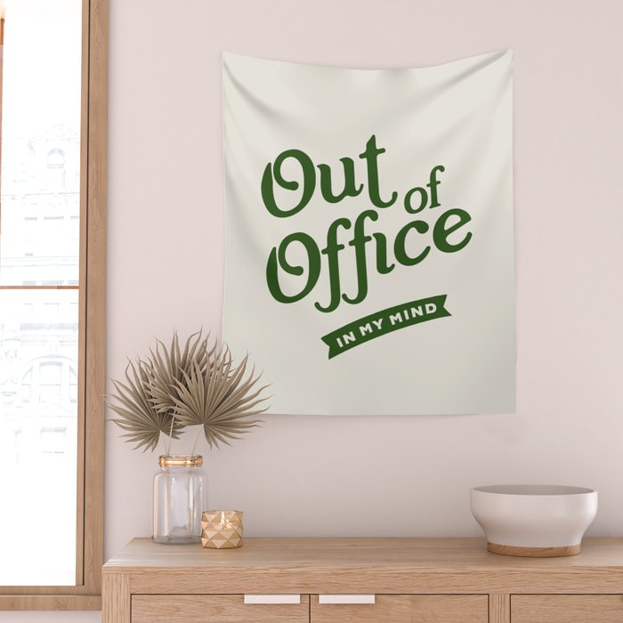 Out of Office - Retro Typography in Green Wall Tapestry Gallery Image 2