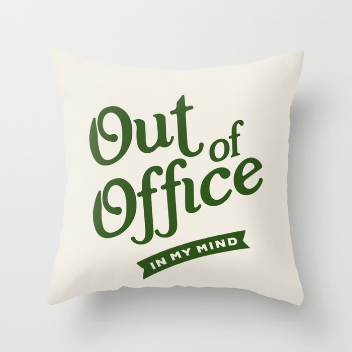 Out of Office - Retro Typography in Green Throw Pillow Gallery Image 1
