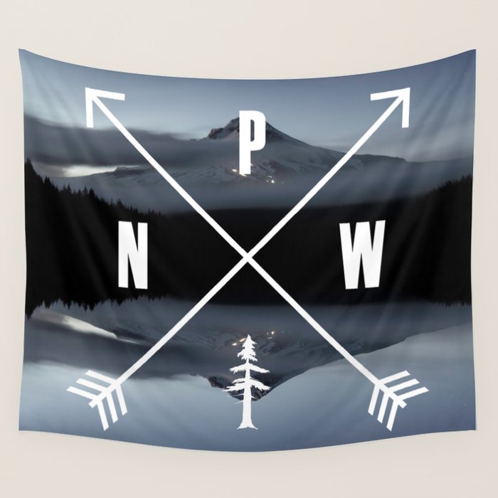 PNW Pacific Northwest Compass - Mt Hood Adventure Wall Tapestry Gallery Image 4