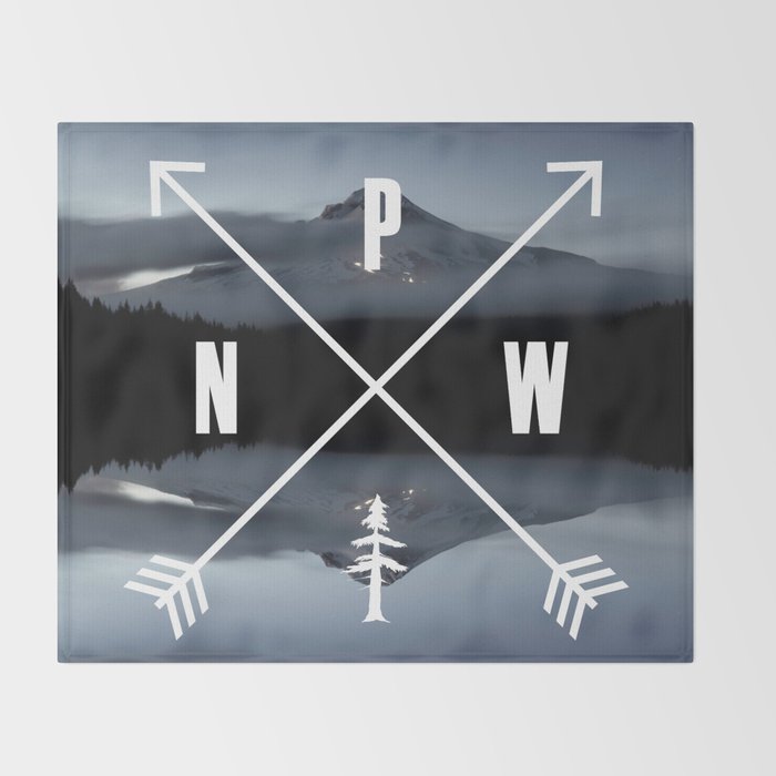 PNW Pacific Northwest Compass - Mt Hood Adventure Throw Blanket Gallery Image 2