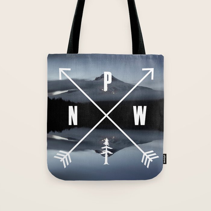 PNW Pacific Northwest Compass - Mt Hood Adventure Tote Bag Gallery Image 1