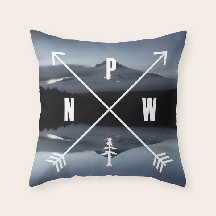 PNW Pacific Northwest Compass - Mt Hood Adventure Throw Pillow Gallery Image 6