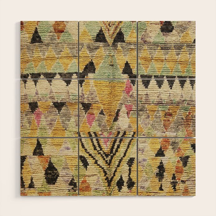 Vintage Moroccan Abstract Geometric Rug Print Wood Wall Art Gallery Image 1