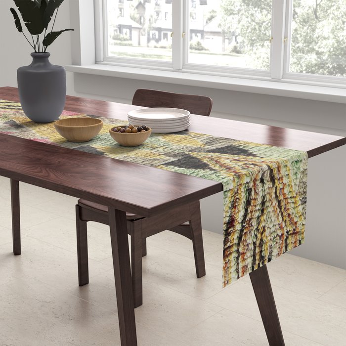 Vintage Moroccan Abstract Geometric Rug Print Table Runner Gallery Image 2