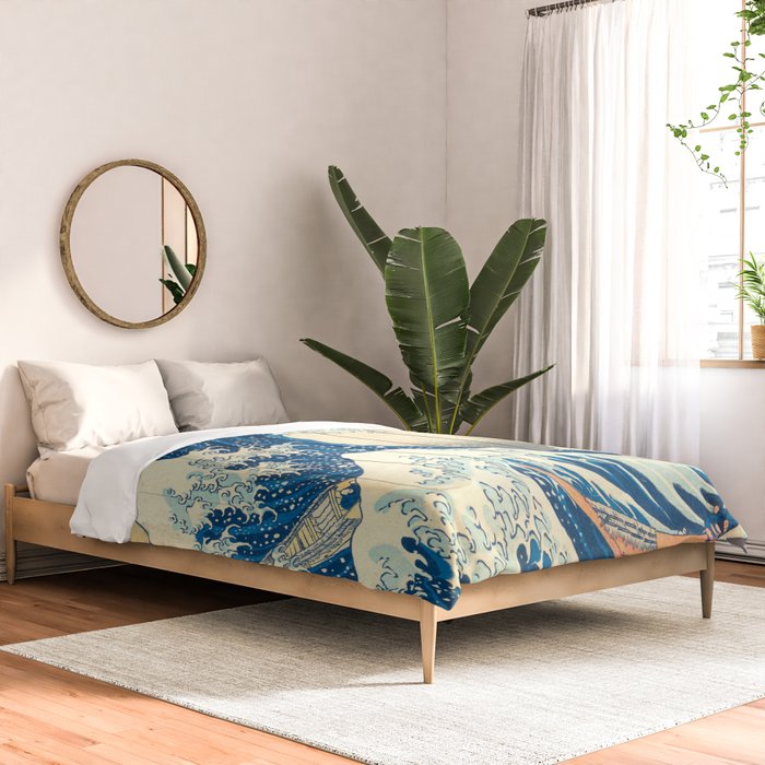 Japanese Woodblock Print The Great Wave of Kanagawa by Katsushika Hokusai Comforter Gallery Image 2