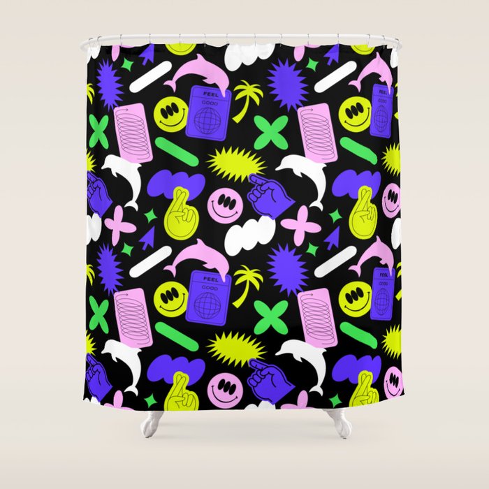 Trendy y2k sticker art pattern Shower Curtain Gallery Image 1