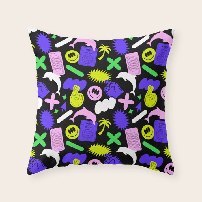 Trendy y2k sticker art pattern Throw Pillow Gallery Image 6