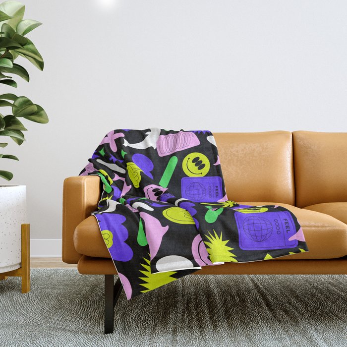 Trendy y2k sticker art pattern Throw Blanket Gallery Image 1