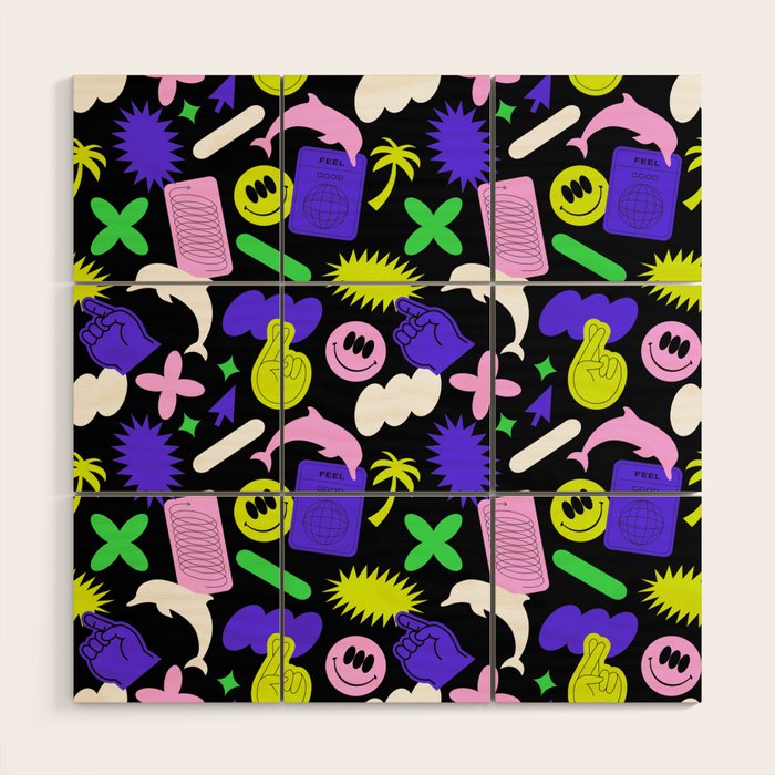 Trendy y2k sticker art pattern Wood Wall Art Gallery Image 1
