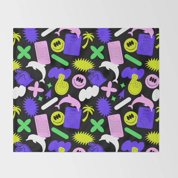 Trendy y2k sticker art pattern Throw Blanket Gallery Image 2