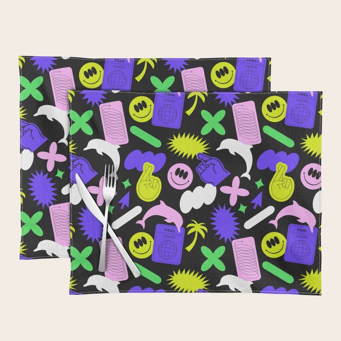 Trendy y2k sticker art pattern Placemat Gallery Image 1