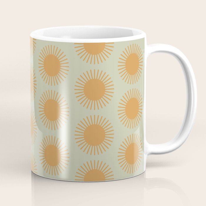 Boho Summer Sun Pattern VIII Sage and Orange Coffee Mug Gallery Image 1