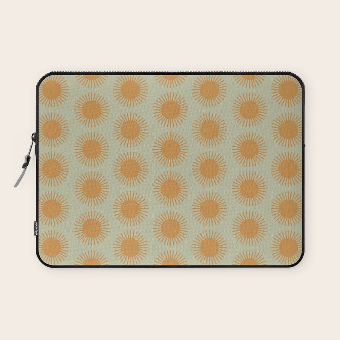 Boho Summer Sun Pattern VIII Sage and Orange Laptop Sleeve Gallery Image 1