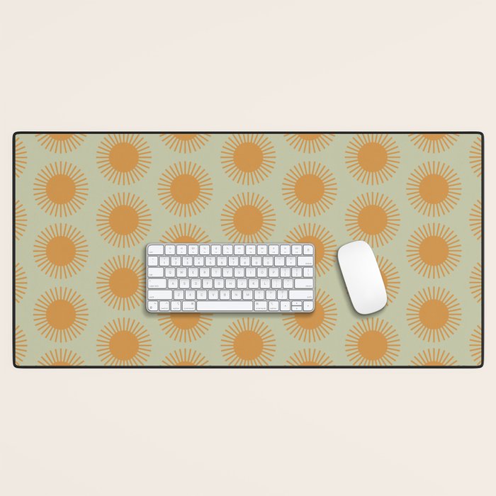 Boho Summer Sun Pattern VIII Sage and Orange Desk Mat Gallery Image 1