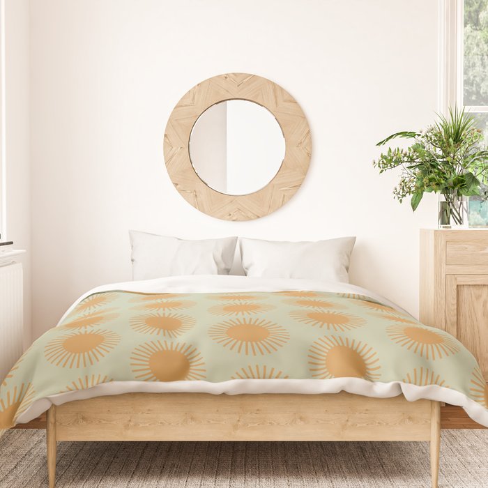 Boho Summer Sun Pattern VIII Sage and Orange Duvet Cover Gallery Image 3