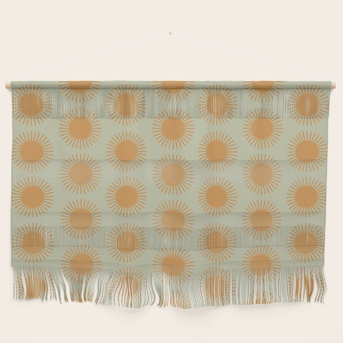 Boho Summer Sun Pattern VIII Sage and Orange Wall Hanging Gallery Image 1