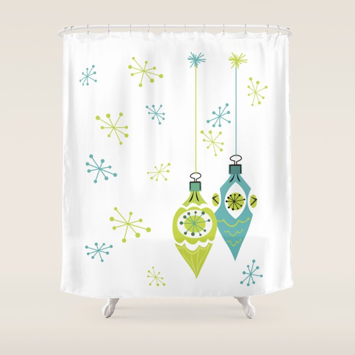 Mid Century Modern Christmas Ornaments Shower Curtain Gallery Image 1