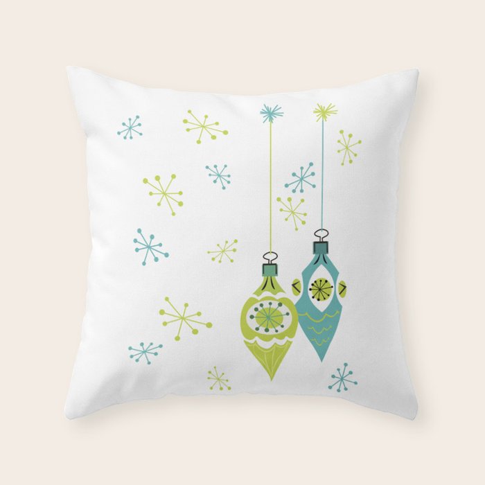 Mid Century Modern Christmas Ornaments Throw Pillow Gallery Image 6