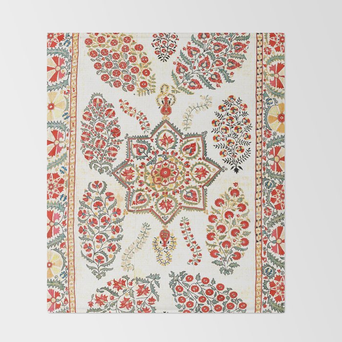 Bokhara Suzani Southwest Uzbekistan Embroidery Print Throw Blanket Gallery Image 2