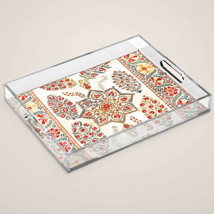 Bokhara Suzani Southwest Uzbekistan Embroidery Print Acrylic Tray Gallery Image 1