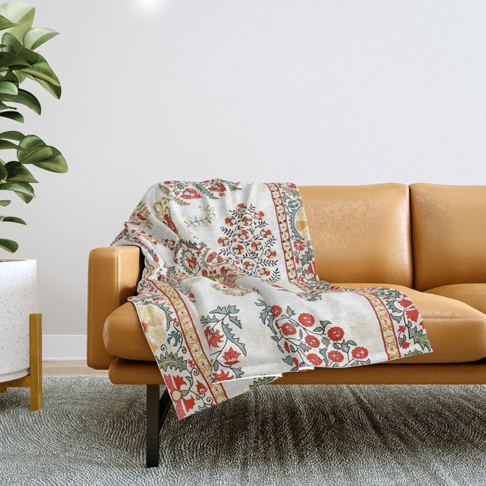 Bokhara Suzani Southwest Uzbekistan Embroidery Print Throw Blanket Gallery Image 1