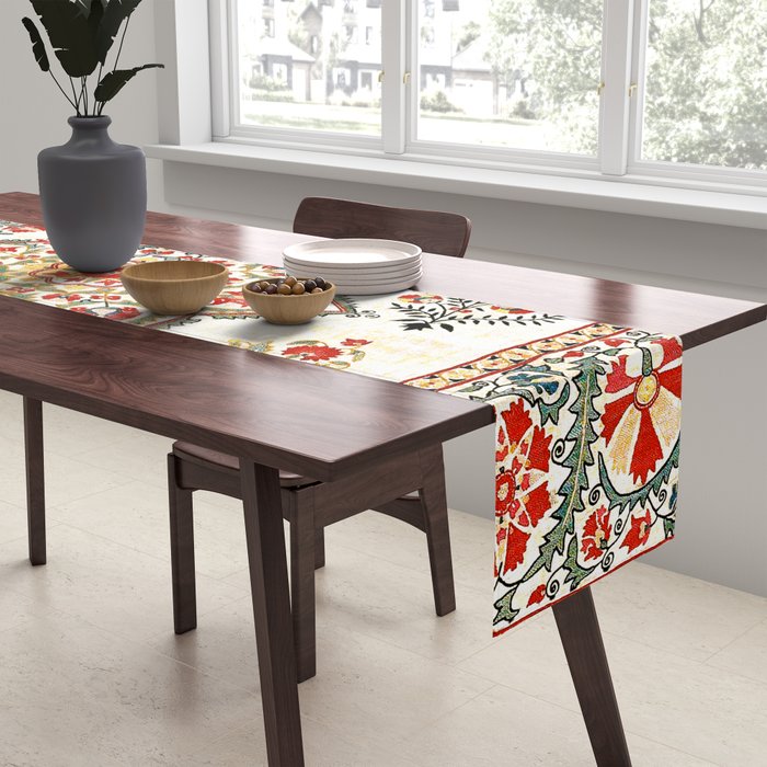 Bokhara Suzani Southwest Uzbekistan Embroidery Print Table Runner Gallery Image 2