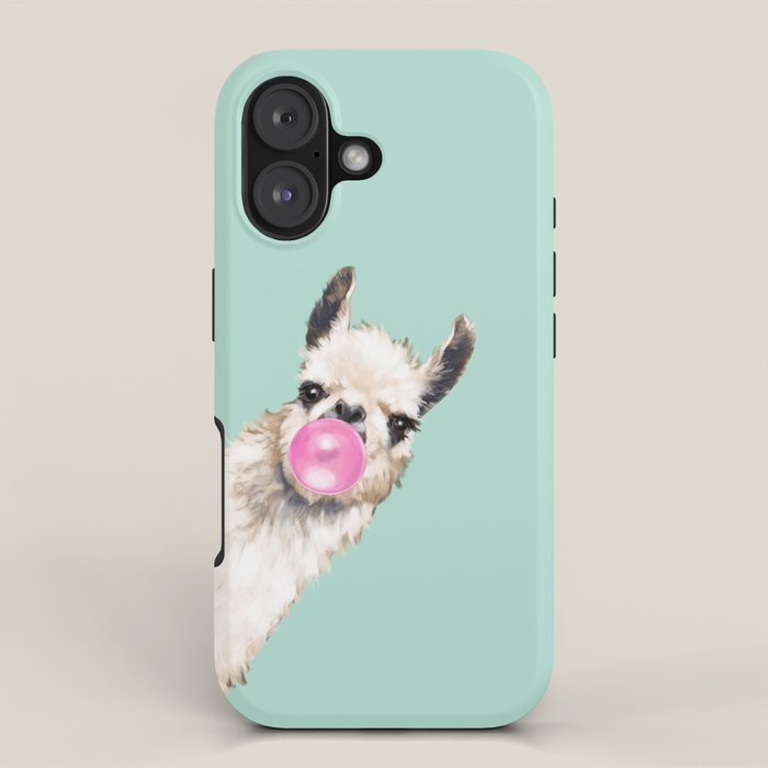 Bubblegum Sneaky Llama in Green iPhone Case Gallery Image 1