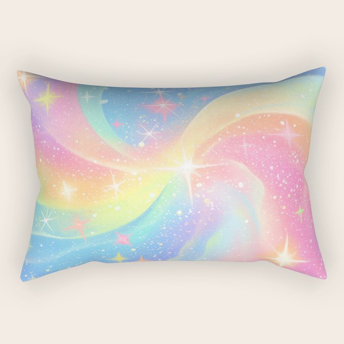 Pastel Galaxy Dreamscape with Sparkling Stars and Rainbow Swirls Rectangular Pillow Gallery Image 2