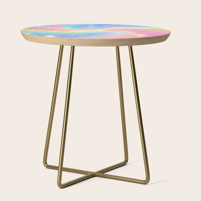 Pastel Galaxy Dreamscape with Sparkling Stars and Rainbow Swirls Side Table Gallery Image 1