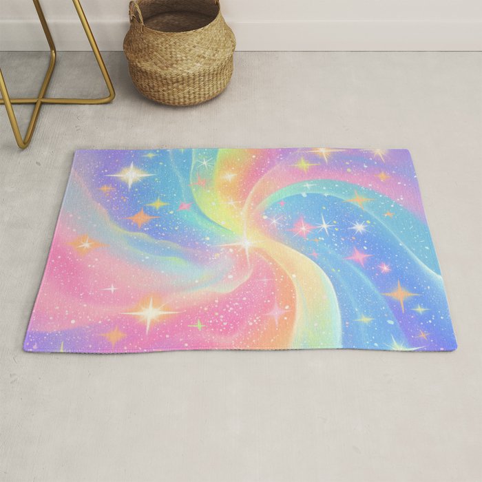 Pastel Galaxy Dreamscape with Sparkling Stars and Rainbow Swirls Rug Gallery Image 1