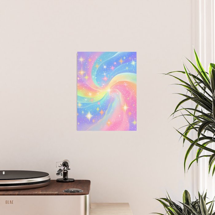 Pastel Galaxy Dreamscape with Sparkling Stars and Rainbow Swirls Poster Gallery Image 2