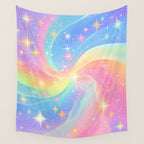 Pastel Galaxy Dreamscape with Sparkling Stars and Rainbow Swirls Wall Tapestry Gallery Image 4
