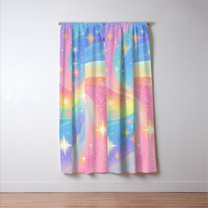 Pastel Galaxy Dreamscape with Sparkling Stars and Rainbow Swirls Window Curtain Gallery Image 3