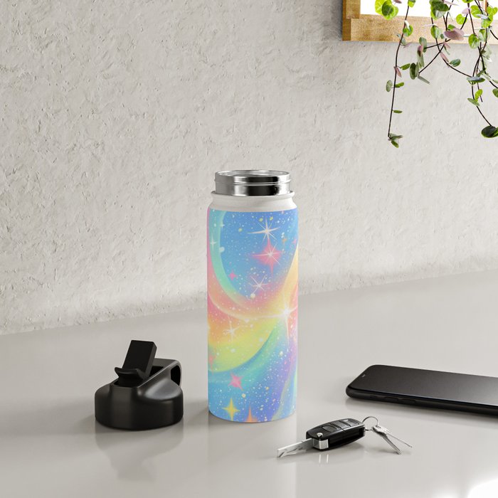 Pastel Galaxy Dreamscape with Sparkling Stars and Rainbow Swirls Water Bottle Gallery Image 4
