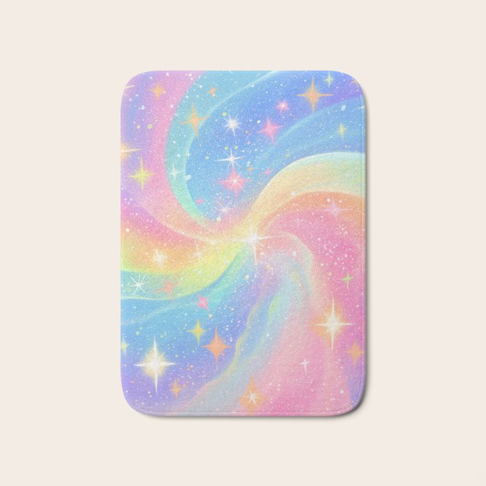 Pastel Galaxy Dreamscape with Sparkling Stars and Rainbow Swirls Bath Mat Gallery Image 1