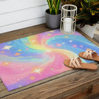 Pastel Galaxy Dreamscape with Sparkling Stars and Rainbow Swirls Outdoor Rug Gallery Image 2