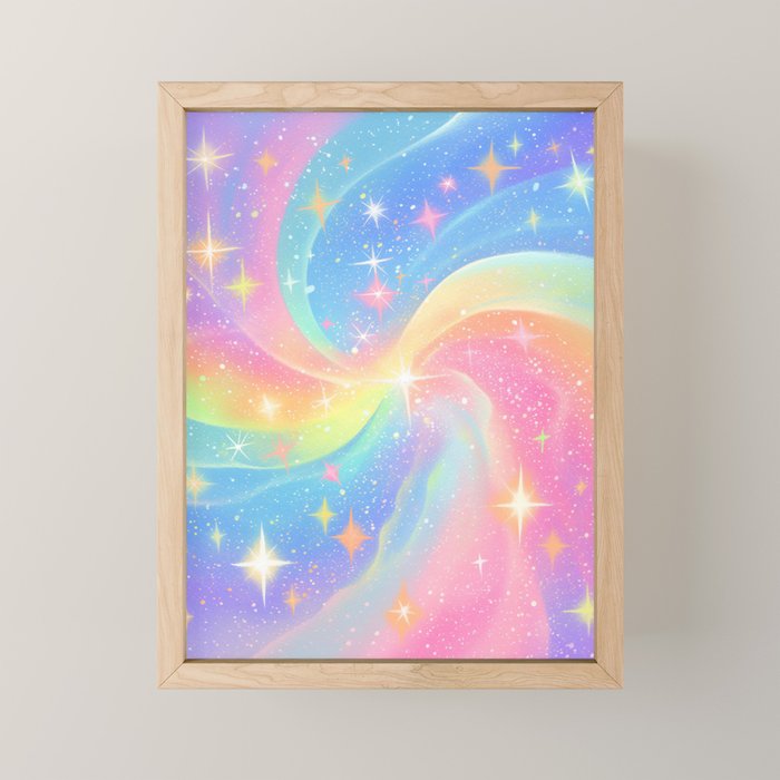 Pastel Galaxy Dreamscape with Sparkling Stars and Rainbow Swirls Mini Art Print Gallery Image 1