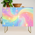 Pastel Galaxy Dreamscape with Sparkling Stars and Rainbow Swirls Credenza Gallery Image 1