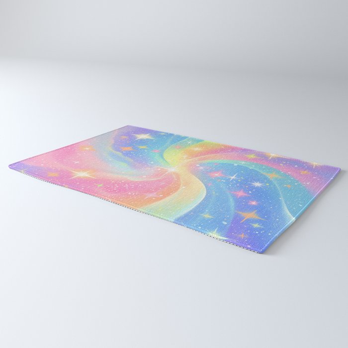 Pastel Galaxy Dreamscape with Sparkling Stars and Rainbow Swirls Rug Gallery Image 3