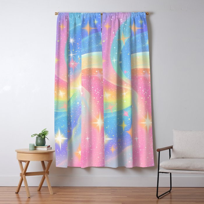 Pastel Galaxy Dreamscape with Sparkling Stars and Rainbow Swirls Window Curtain Gallery Image 1