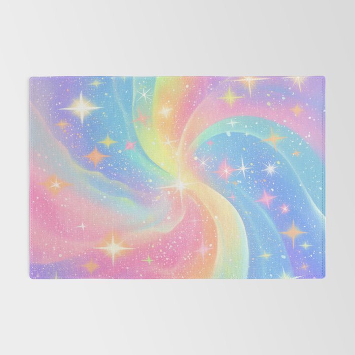 Pastel Galaxy Dreamscape with Sparkling Stars and Rainbow Swirls Rug Gallery Image 2
