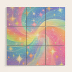 Pastel Galaxy Dreamscape with Sparkling Stars and Rainbow Swirls Wood Wall Art Gallery Image 1
