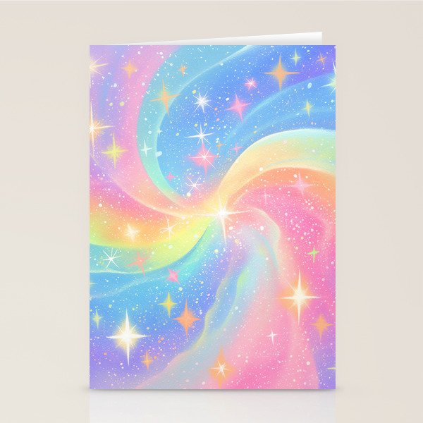 Pastel Galaxy Dreamscape with Sparkling Stars and Rainbow Swirls Stationery Card Gallery Image 2
