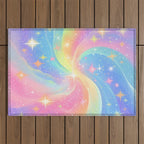 Pastel Galaxy Dreamscape with Sparkling Stars and Rainbow Swirls Outdoor Rug Gallery Image 1