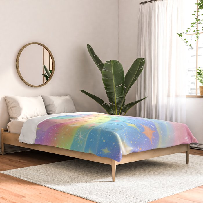 Pastel Galaxy Dreamscape with Sparkling Stars and Rainbow Swirls Comforter Gallery Image 2