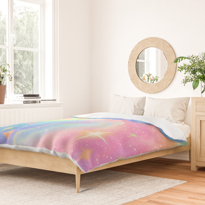 Pastel Galaxy Dreamscape with Sparkling Stars and Rainbow Swirls Duvet Cover Gallery Image 2