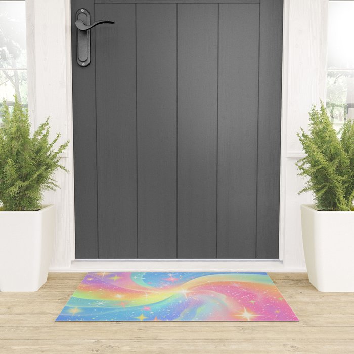 Pastel Galaxy Dreamscape with Sparkling Stars and Rainbow Swirls Welcome Mat Gallery Image 3
